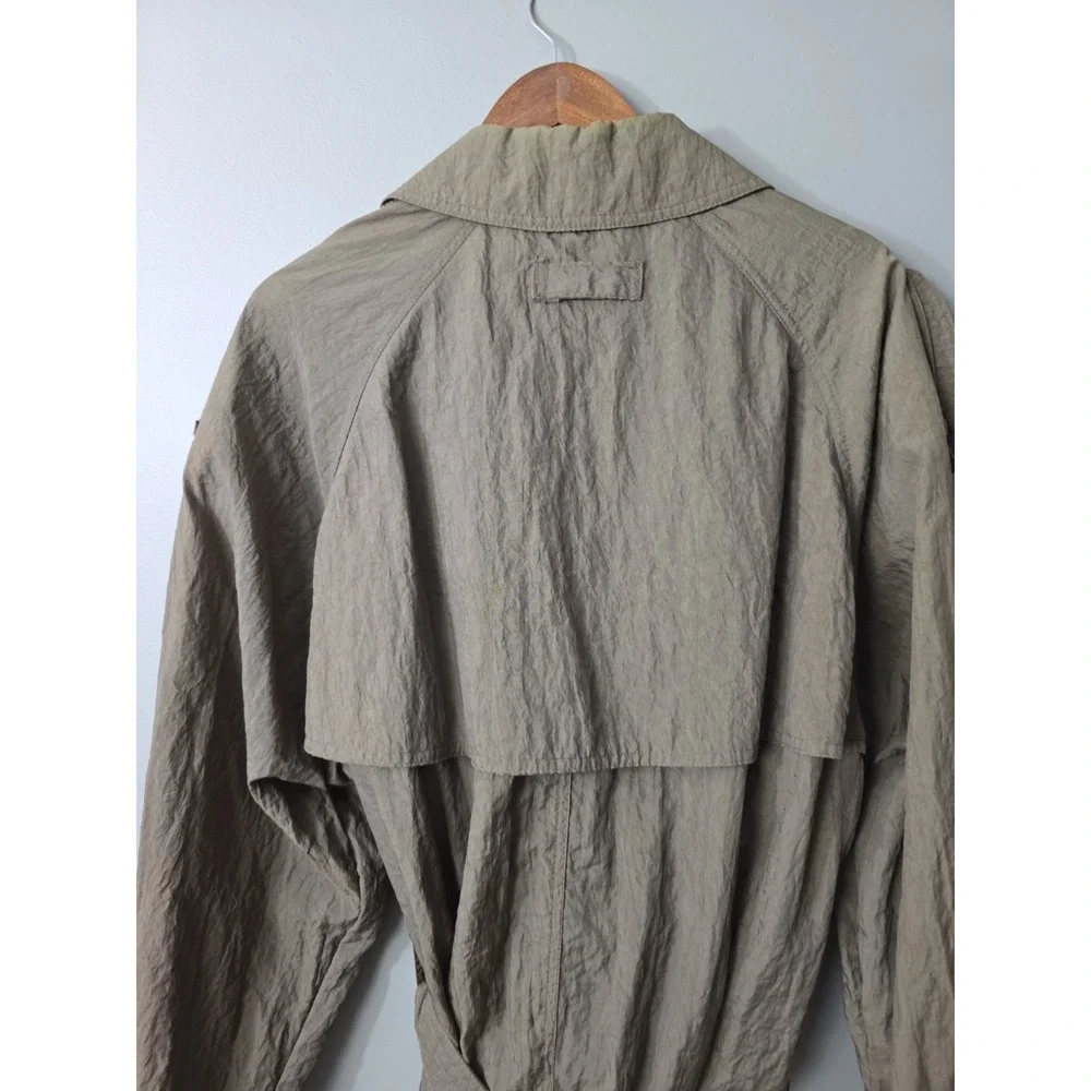 VTG 80s Trans-Atlantique Brown Nylon Utility Trench Coat Women Medium Oversized